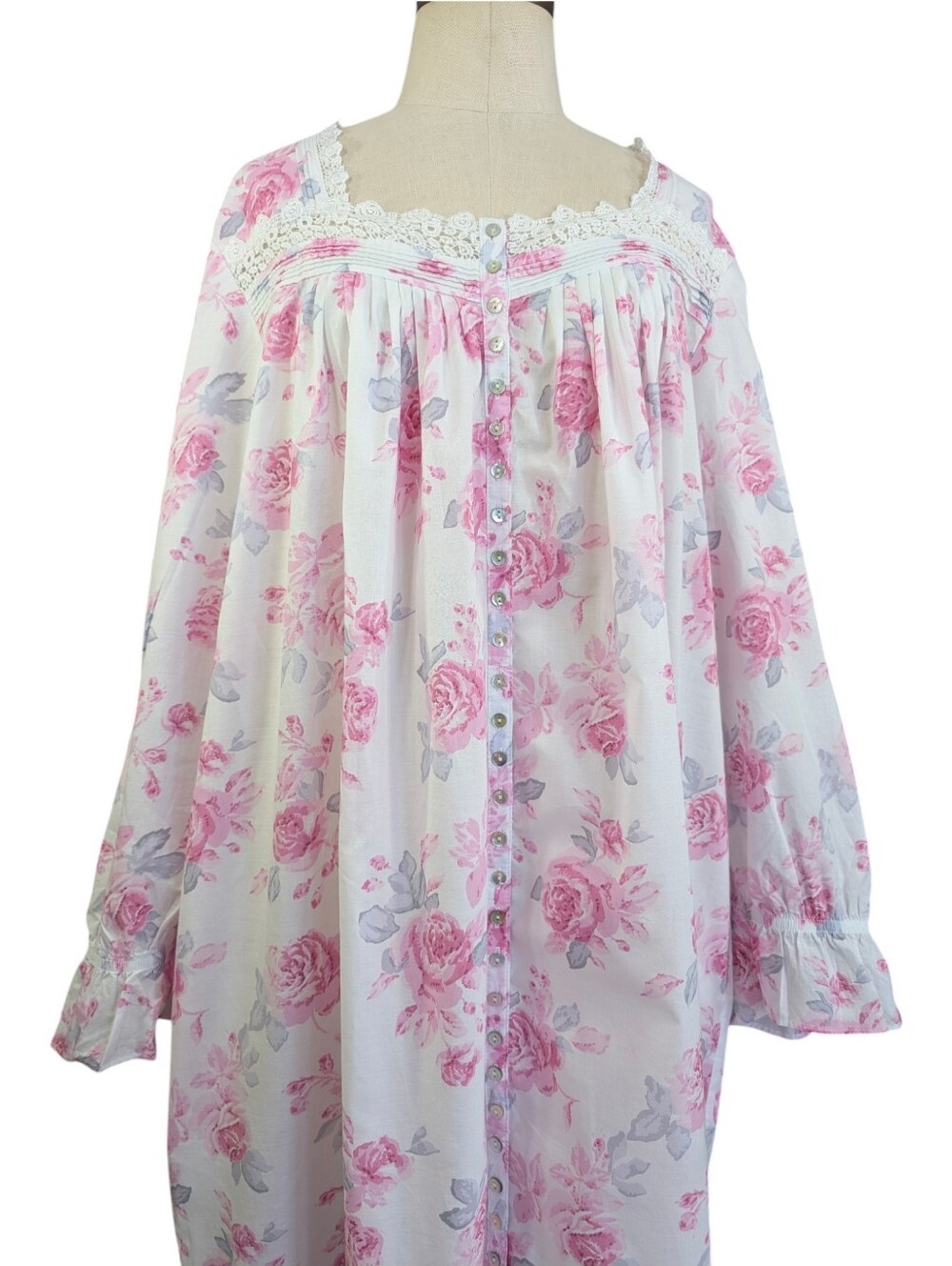 EILEEN WEST Cotton Floral Lace-Trim Button Front Traditional  Nightgown. XL - Picture 7 of 16